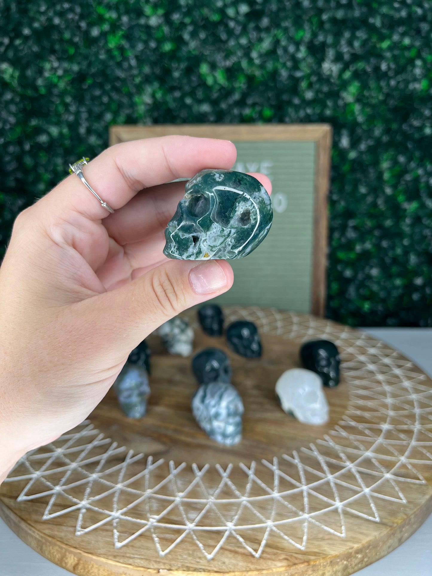 Moss Agate Skulls