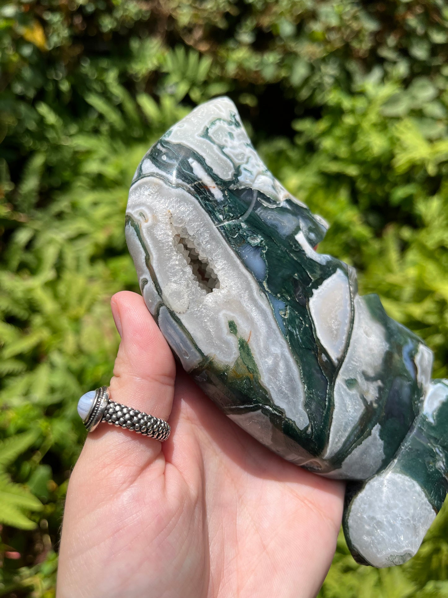 Moss Agate Moon Face