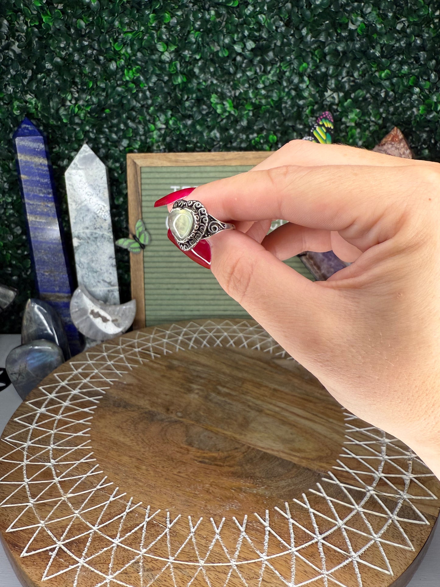 Prehnite Heart Rings