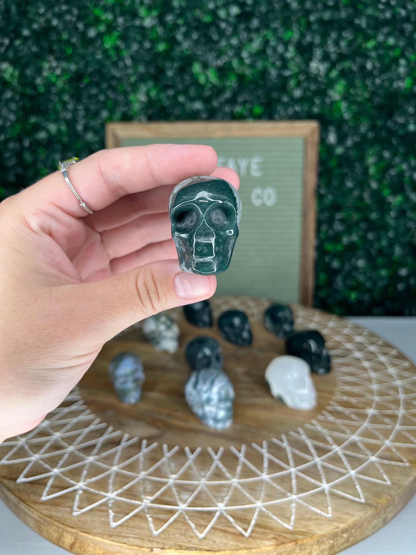 Moss Agate Skulls