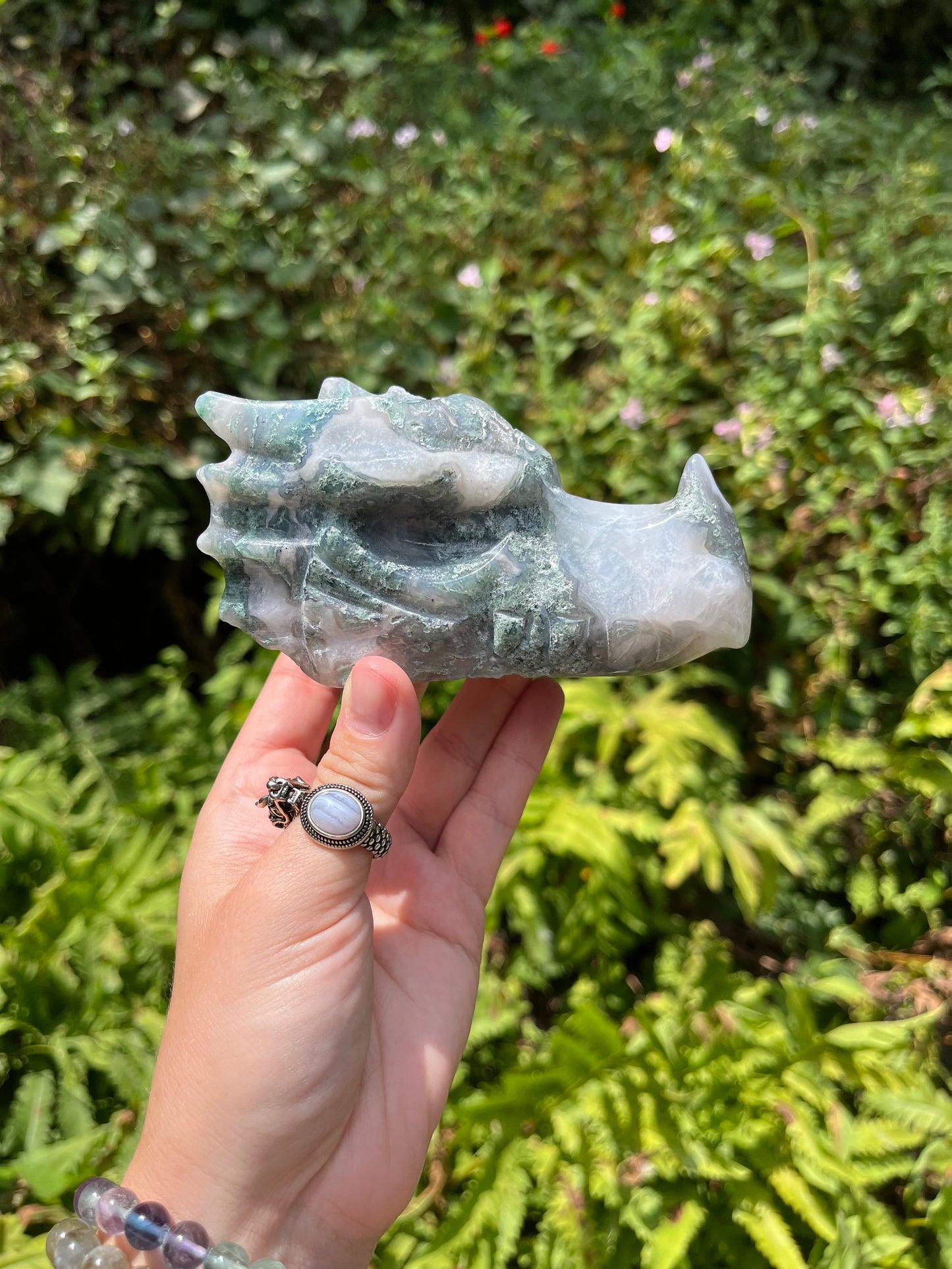 Moss Agate Dragon Head