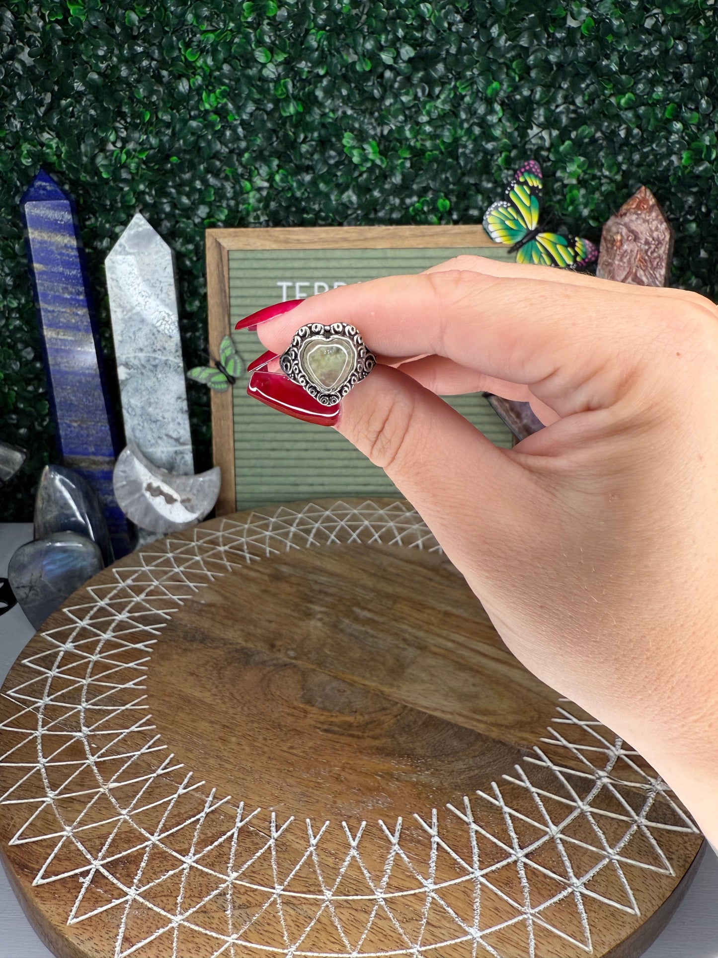 Prehnite Heart Rings