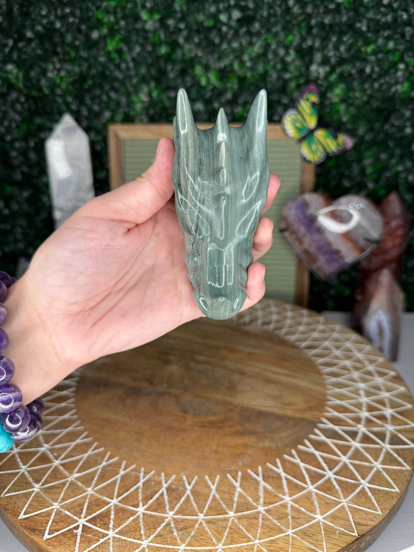 Green Jasper Dragon Head