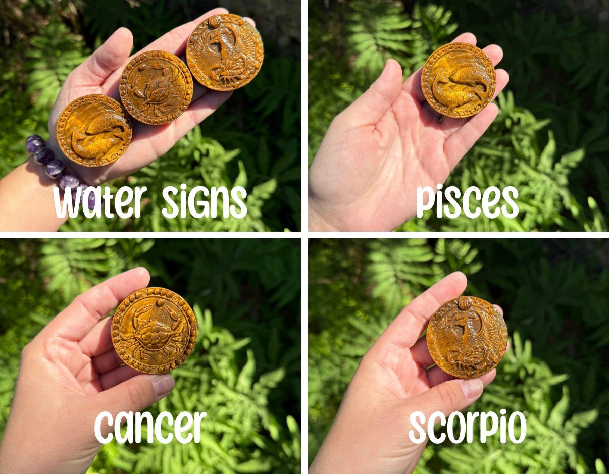 Tiger’s Eye Zodiac Carvings