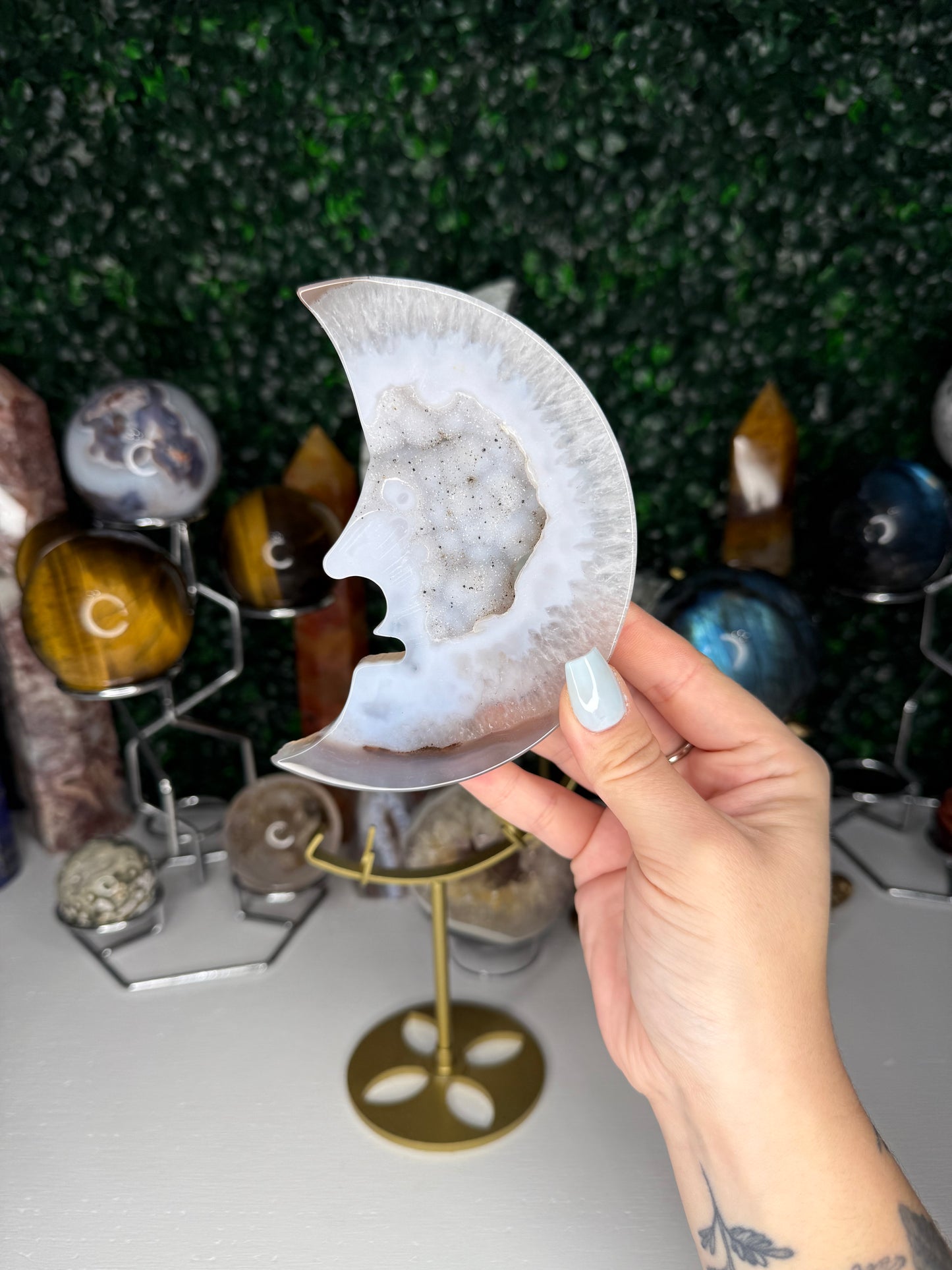 Druzy Agate Moon Faces