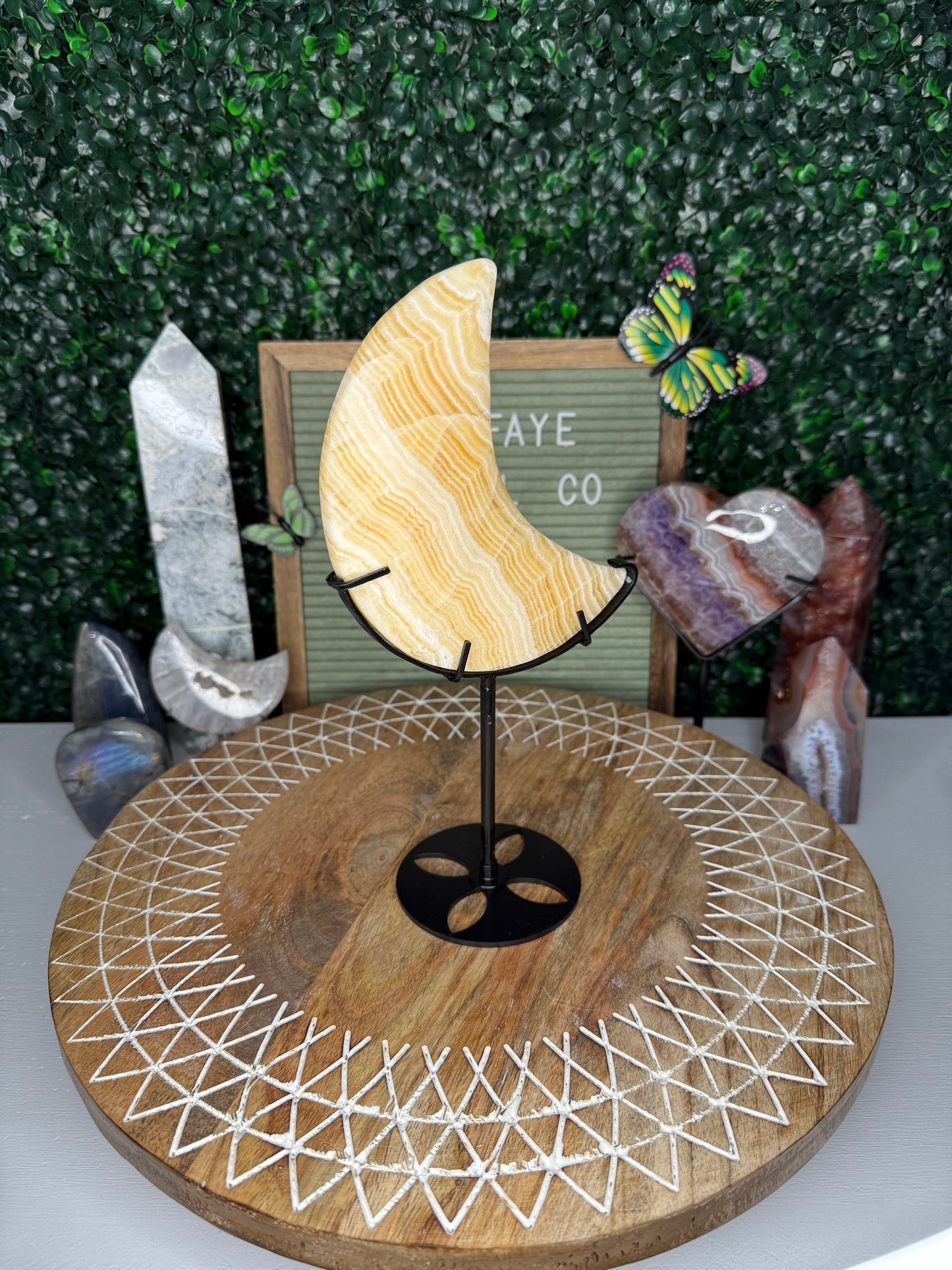 Orange Calcite Moon On Stand