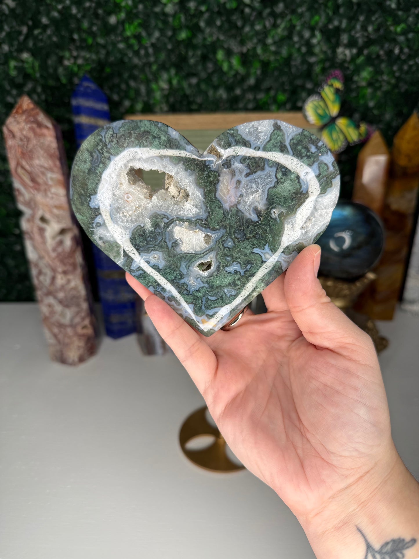 Druzy Moss Agate Heart