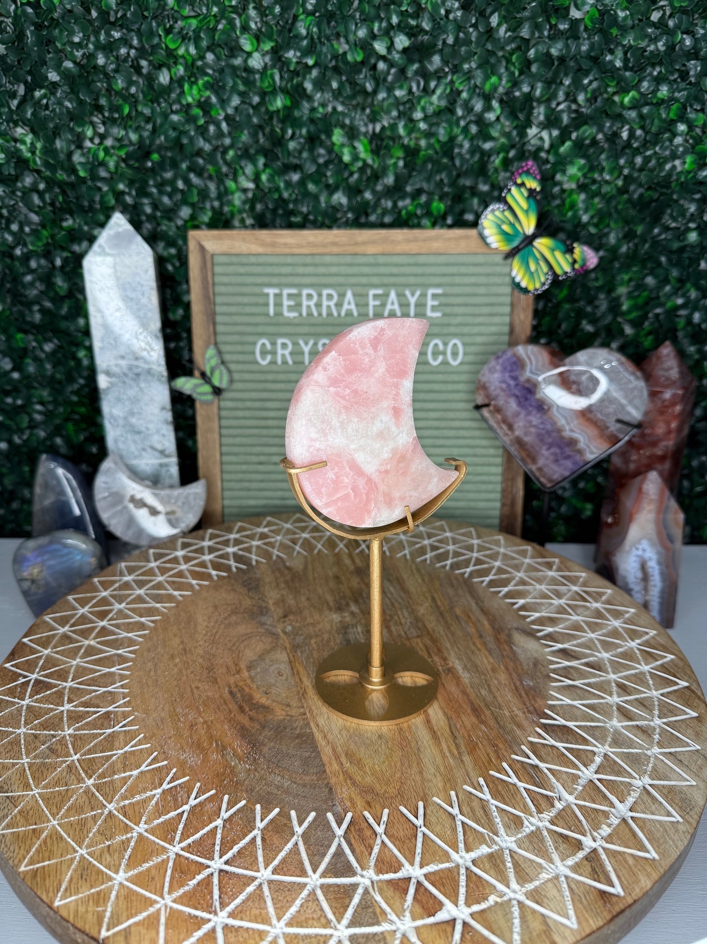 Pink Opal Moon On Stand