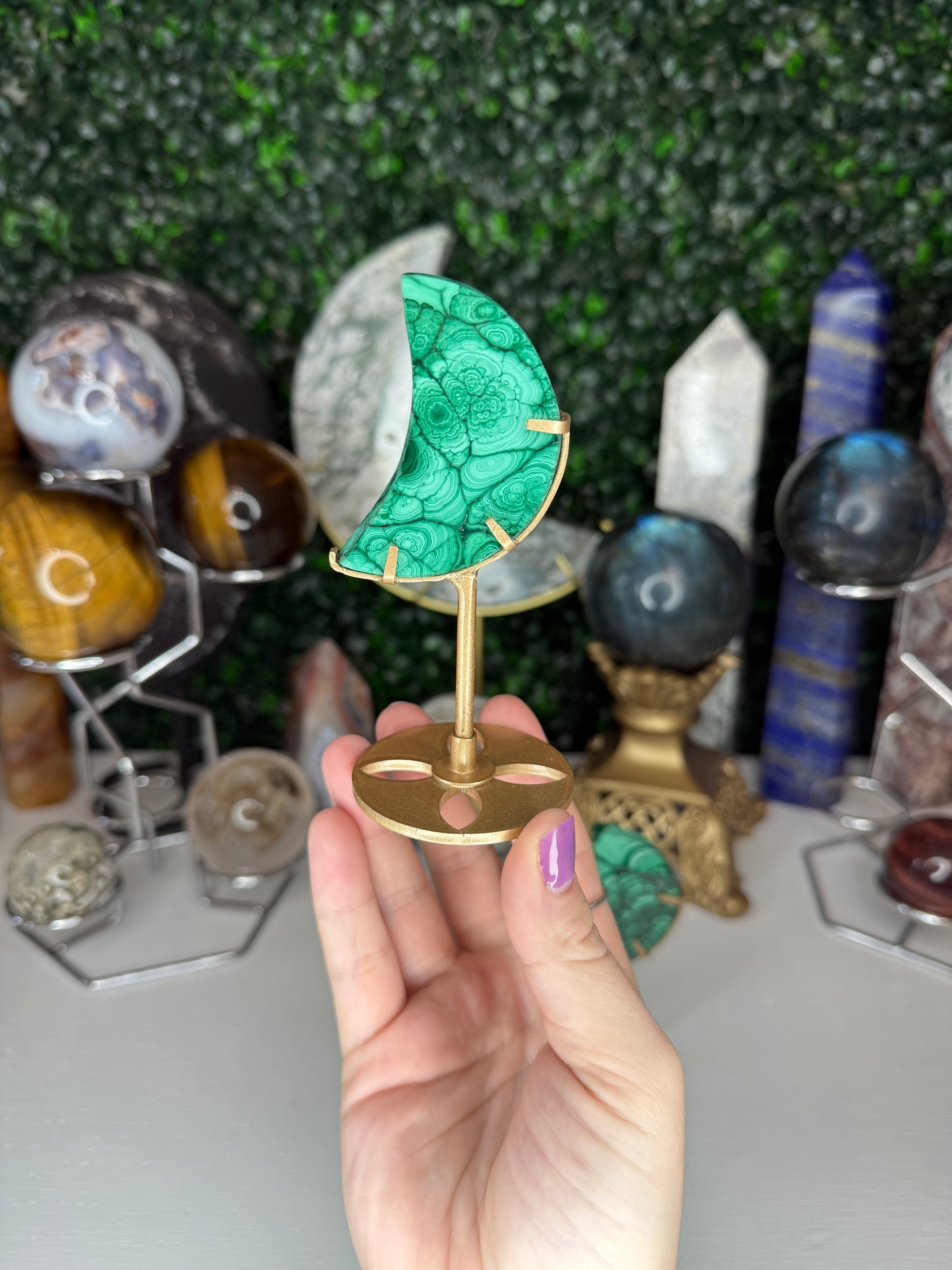 Malachite Moons on Stand