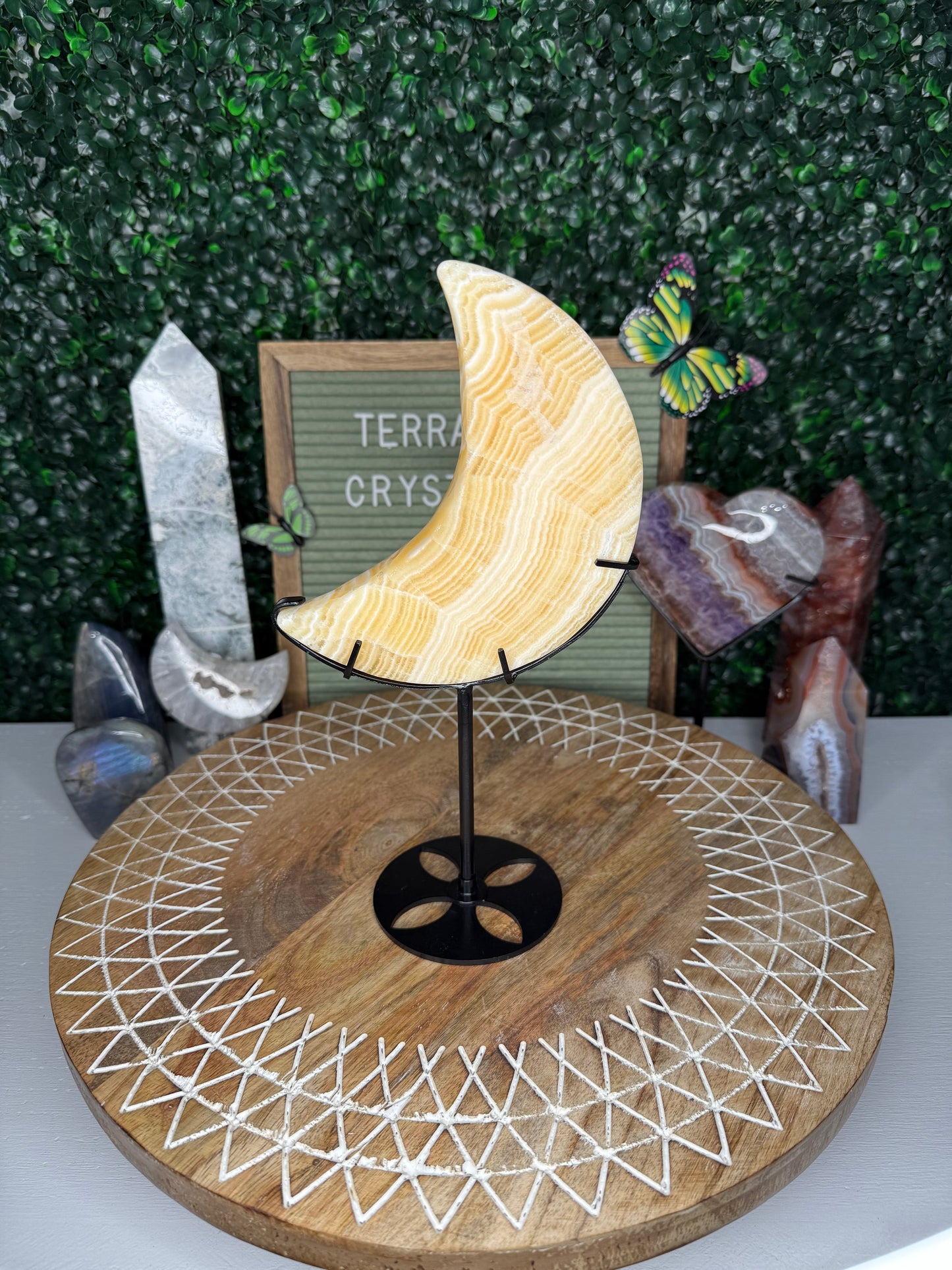 Orange Calcite Moon On Stand