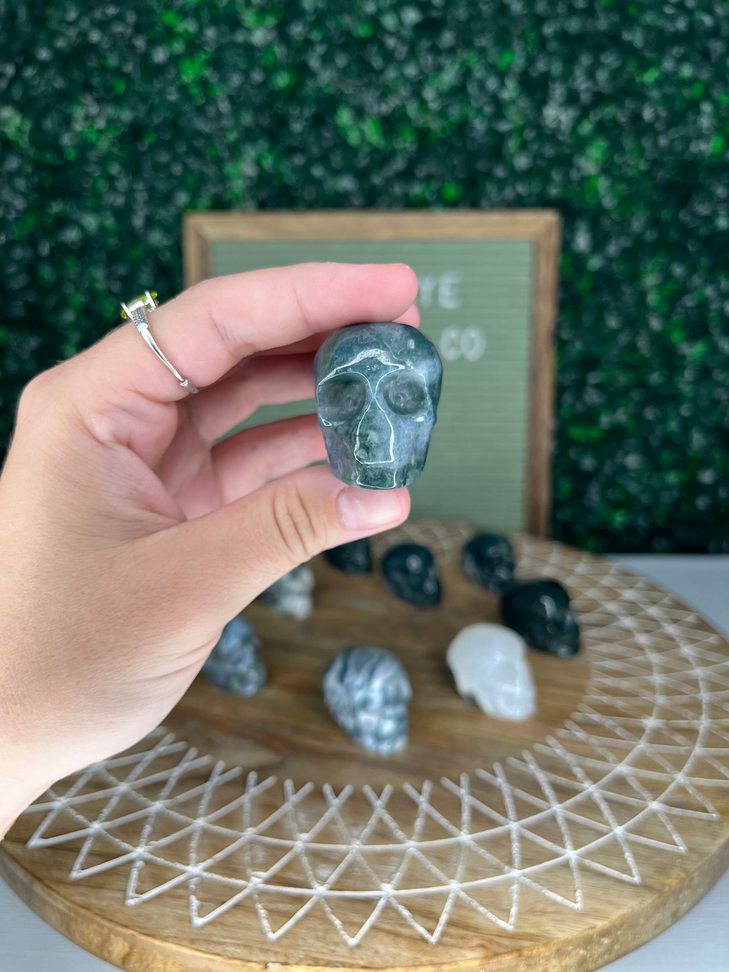 Moss Agate Skulls