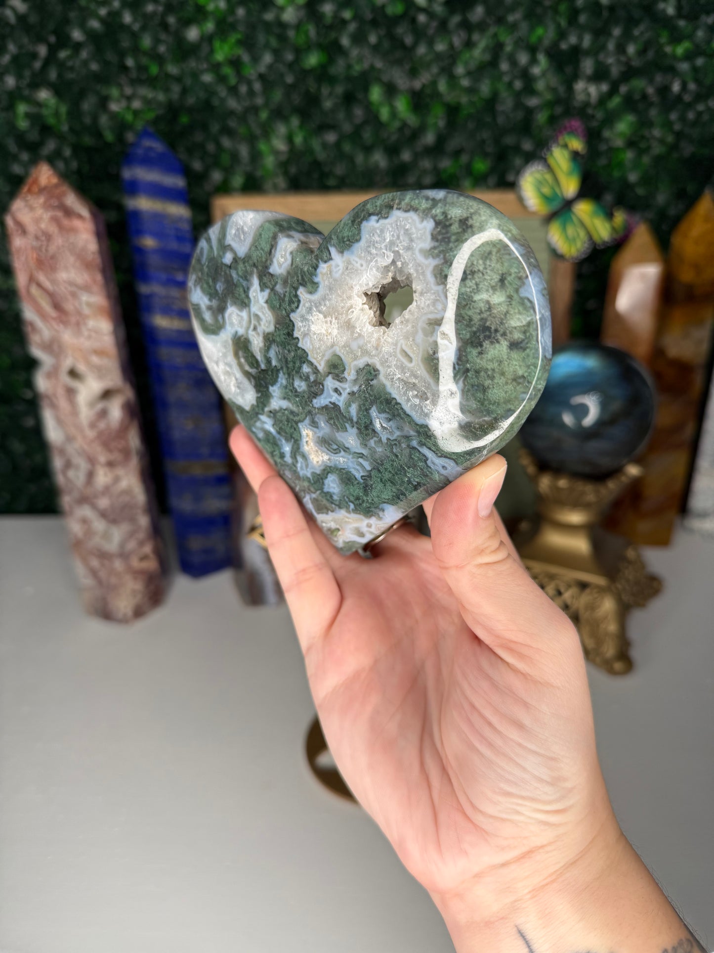 Druzy Moss Agate Heart