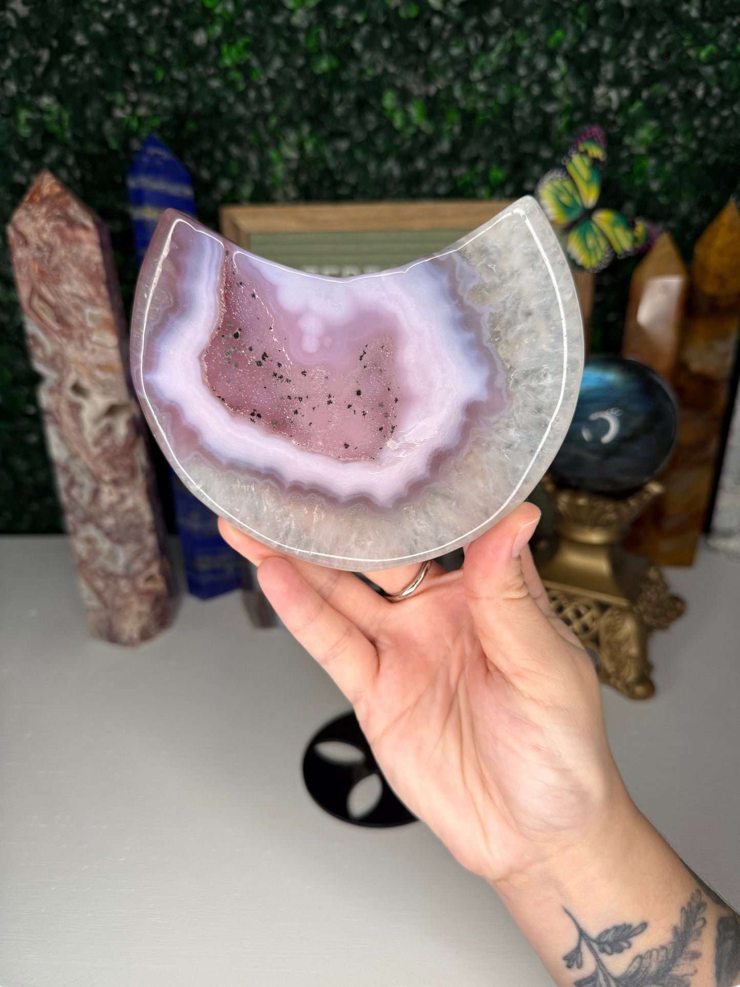 Pink Druzy Agate Moon