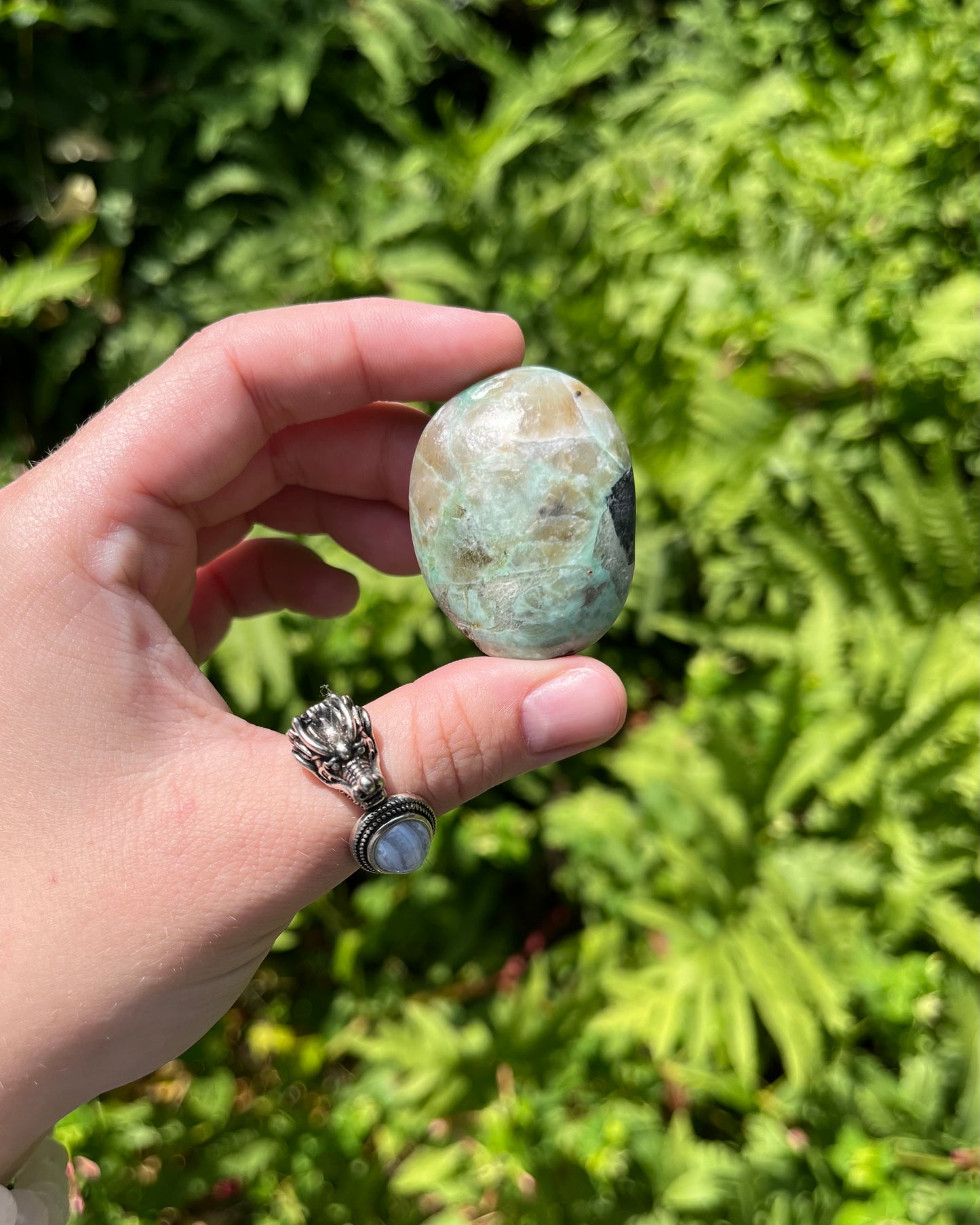 Green Moonstone Palm Stones