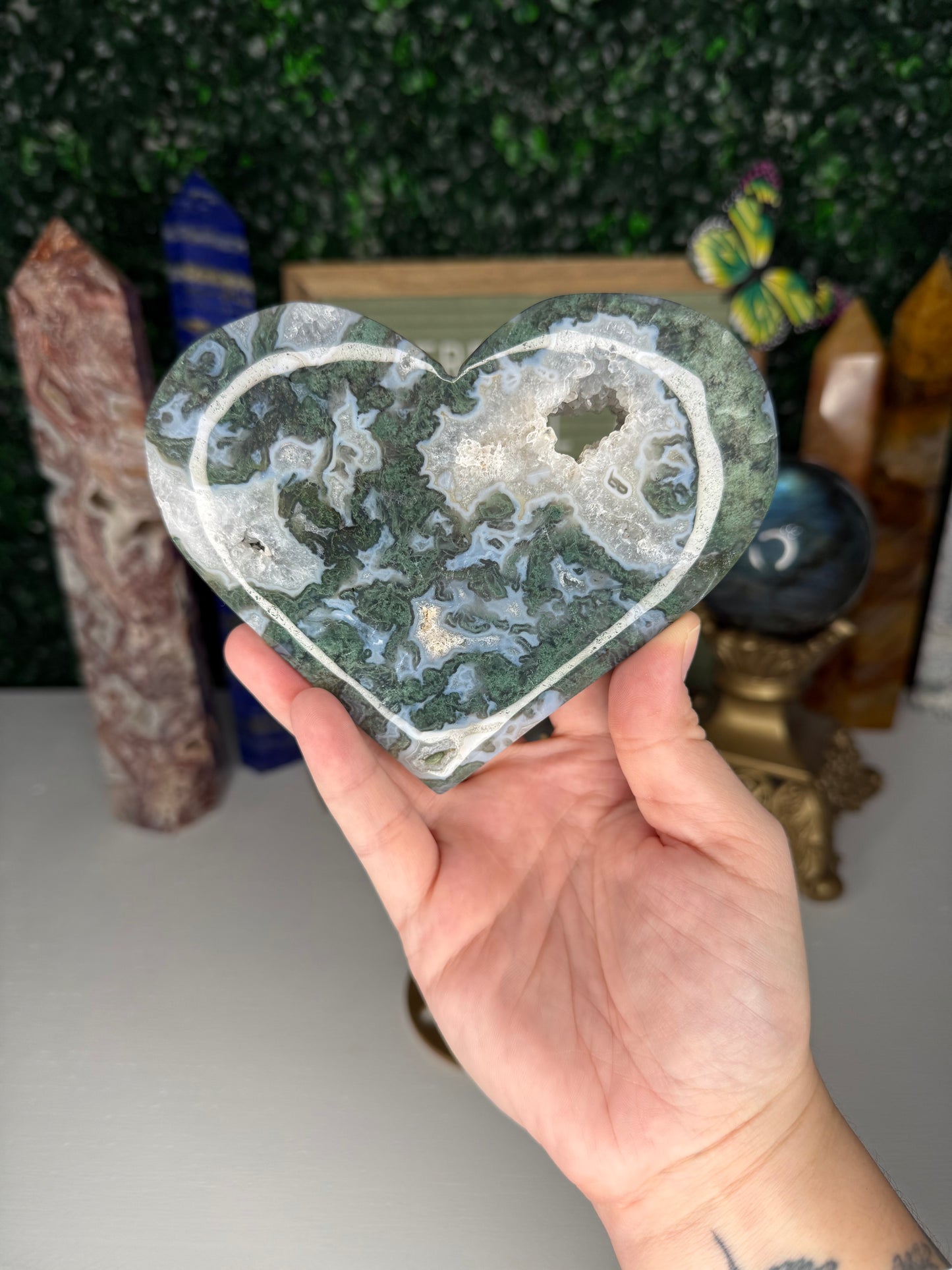 Druzy Moss Agate Heart