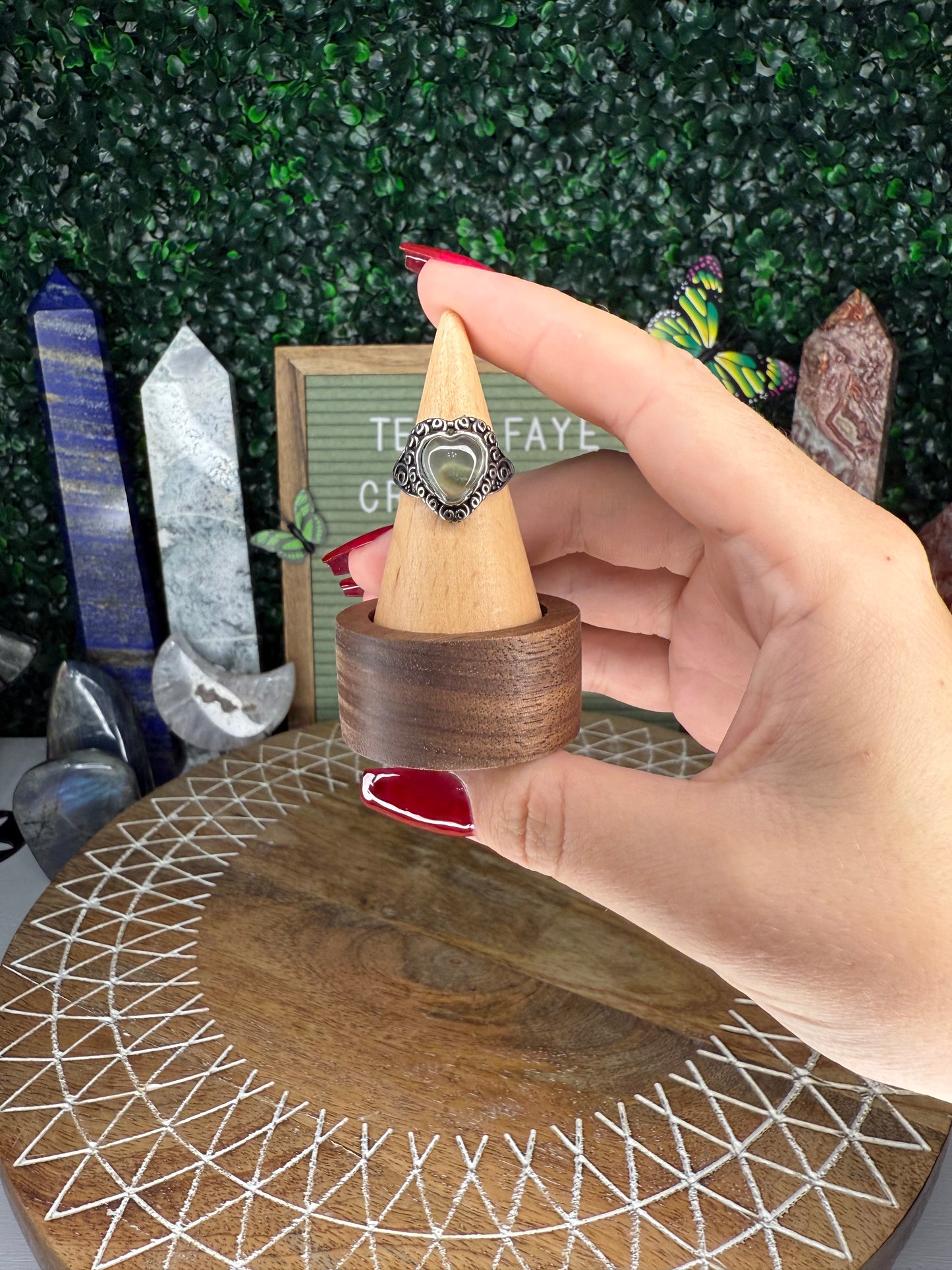 Prehnite Heart Rings