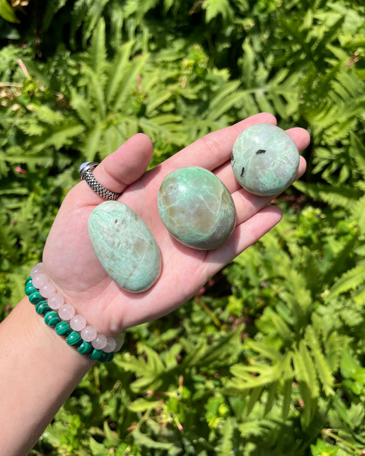 Green Moonstone Palm Stones