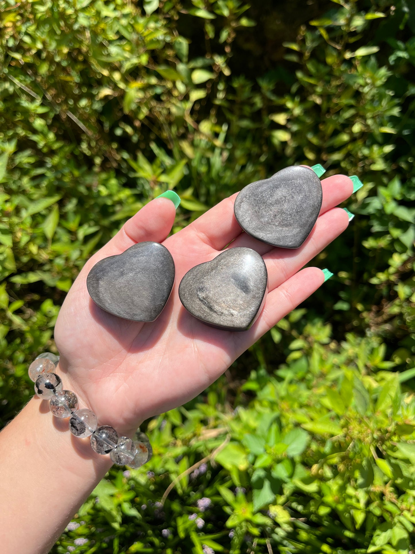 Silver Sheen Obsidian Hearts