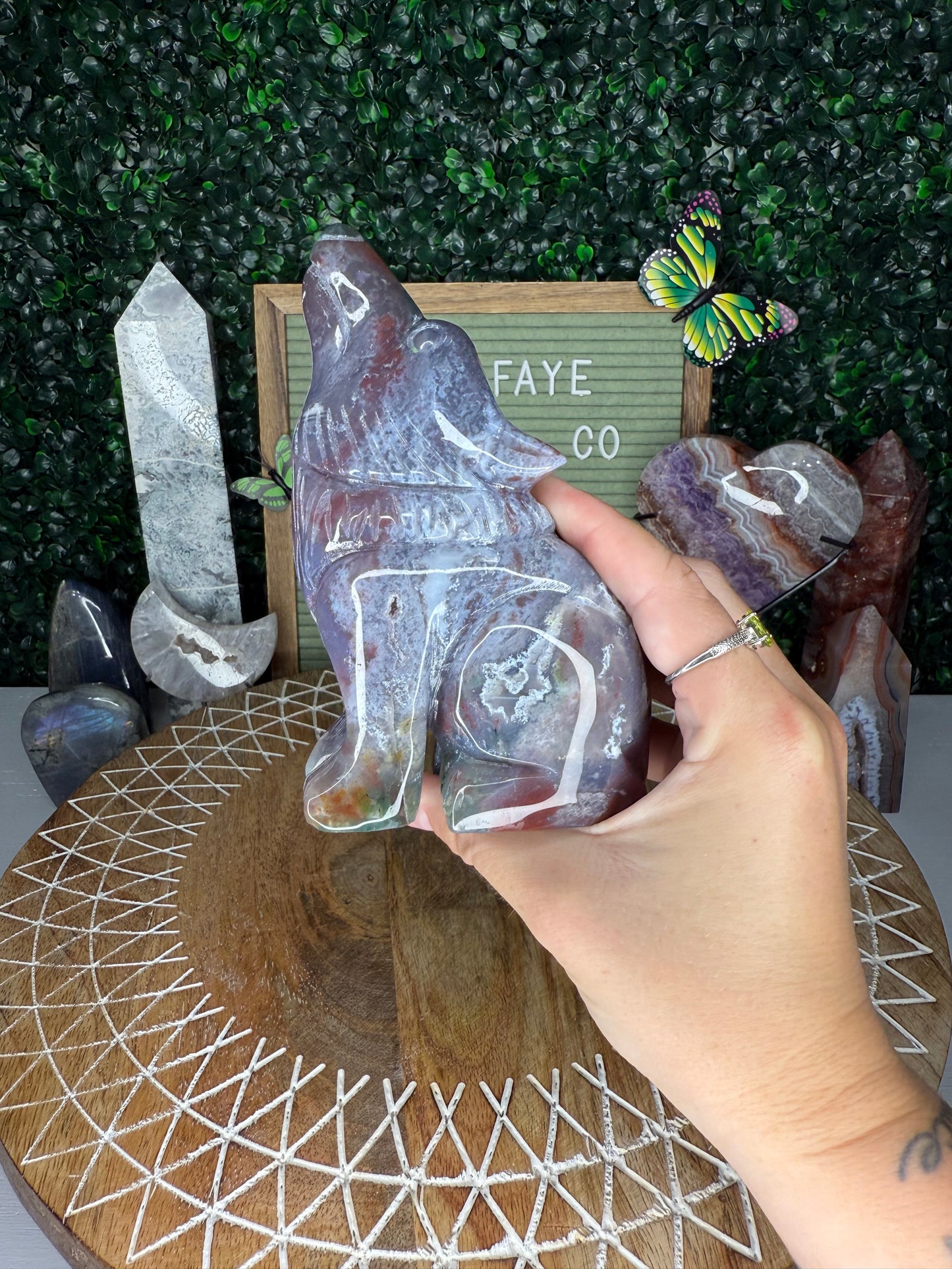 Purple Moss Agate Wolf