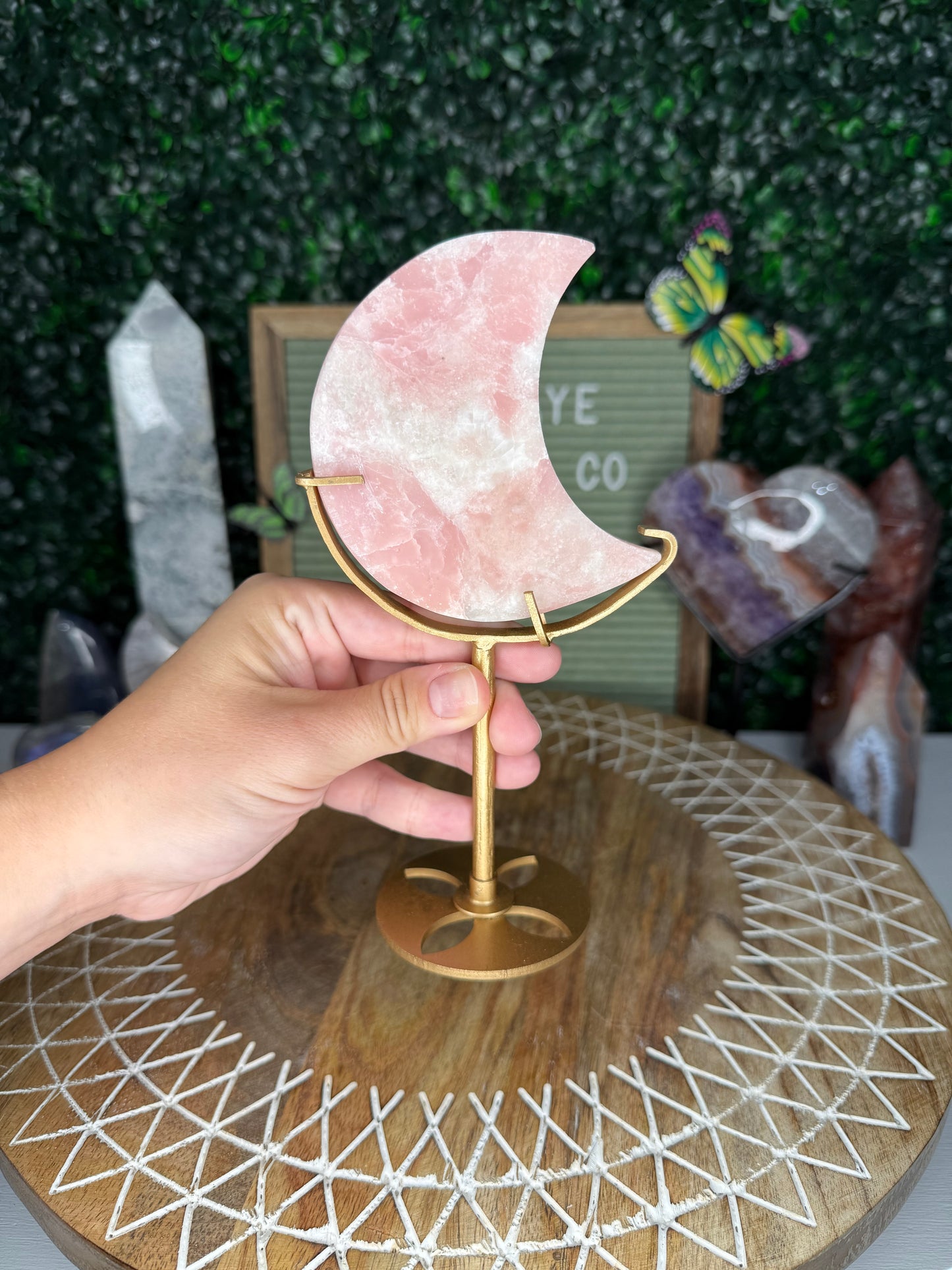 Pink Opal Moon On Stand