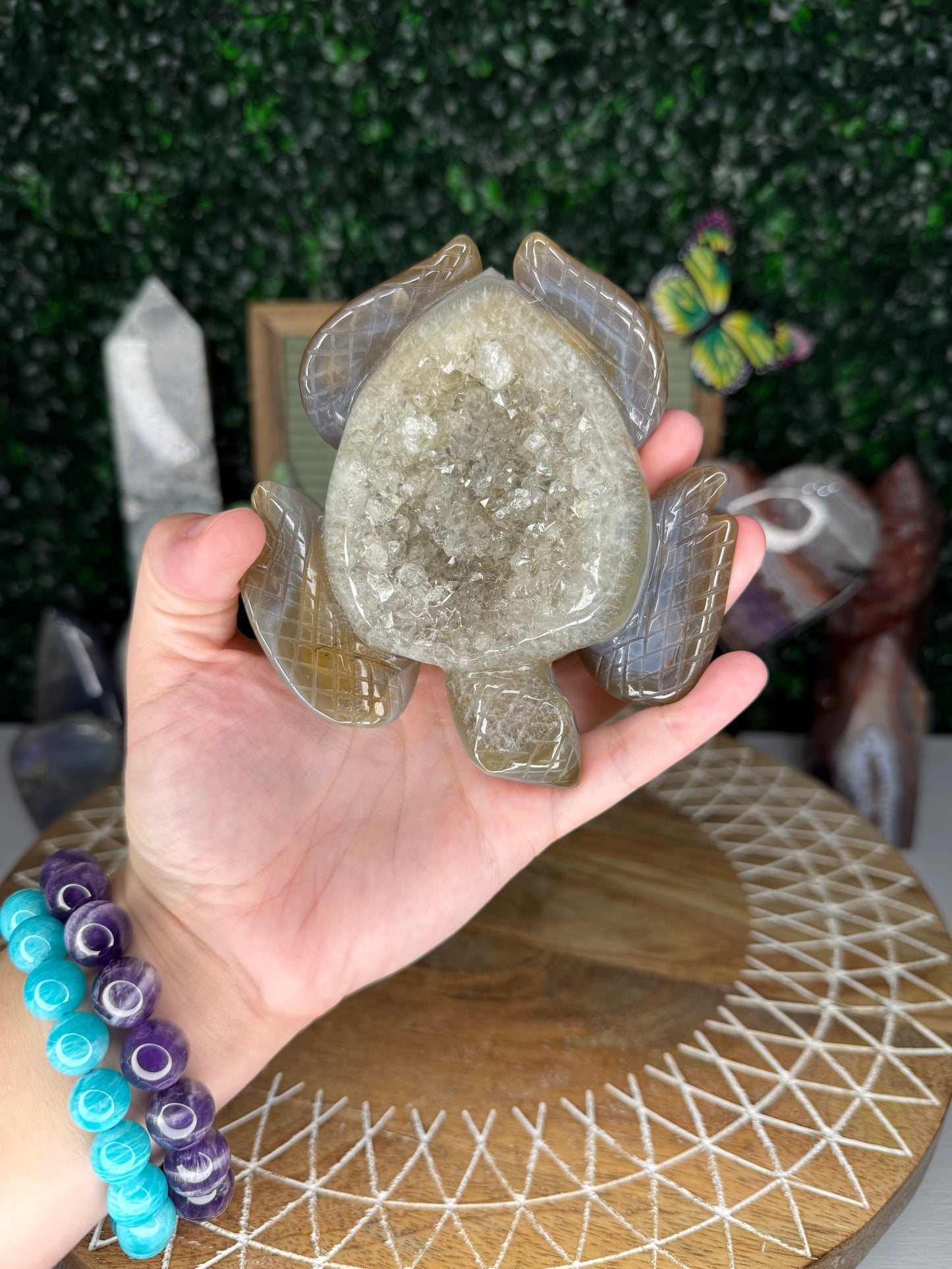 Druzy Agate Turtle Carving