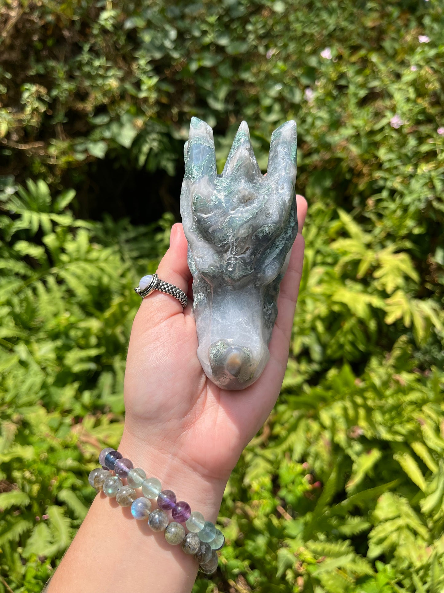 Moss Agate Dragon Head