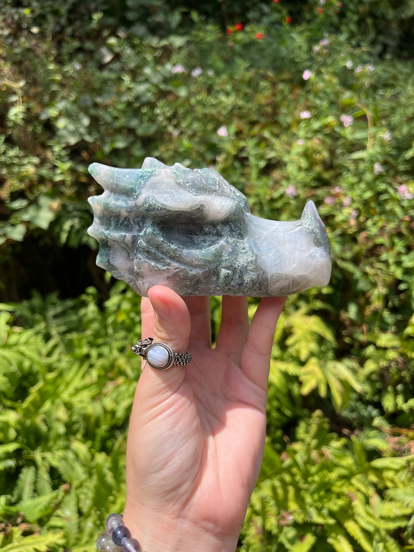 Moss Agate Dragon Head