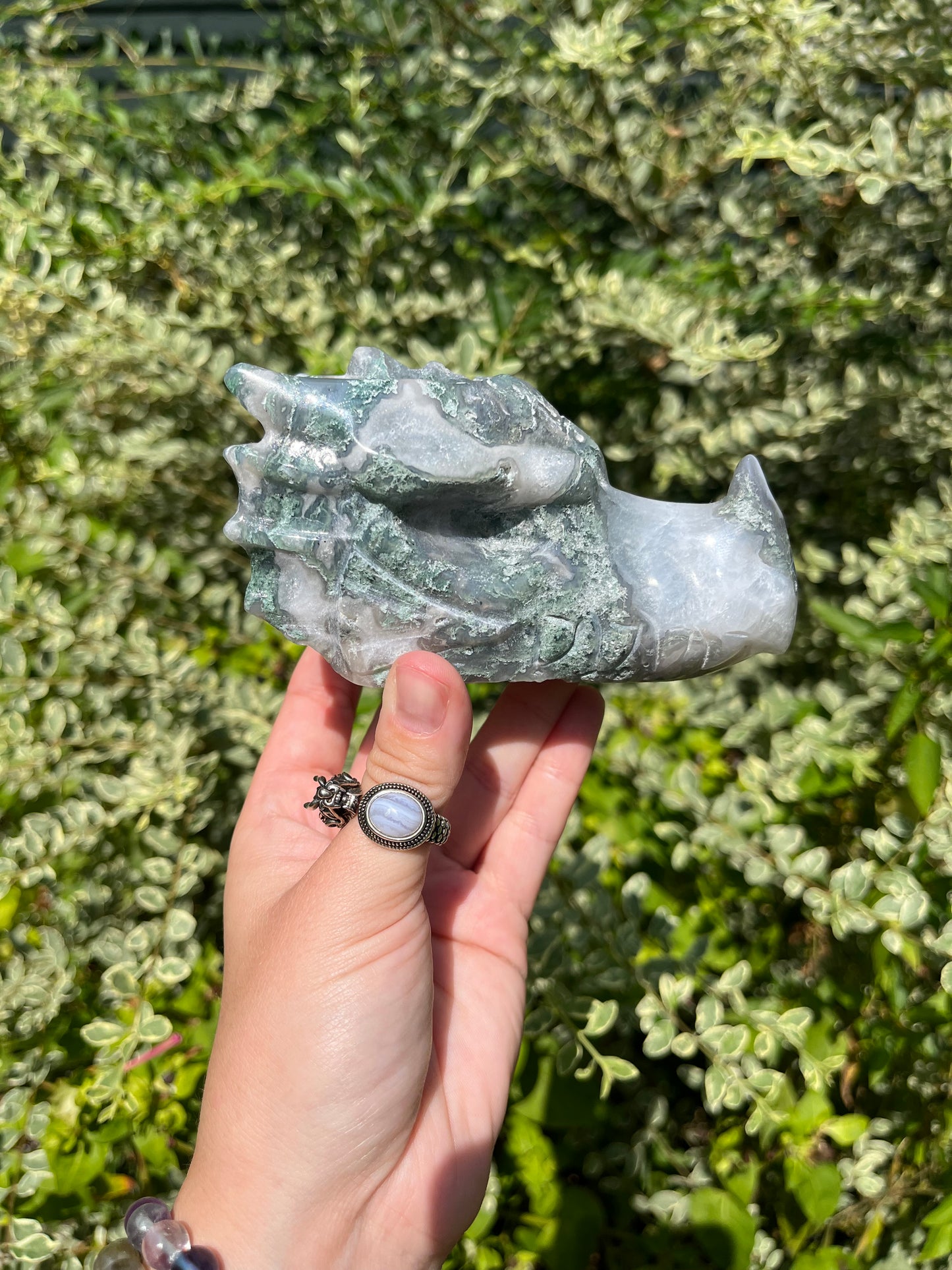 Moss Agate Dragon Head