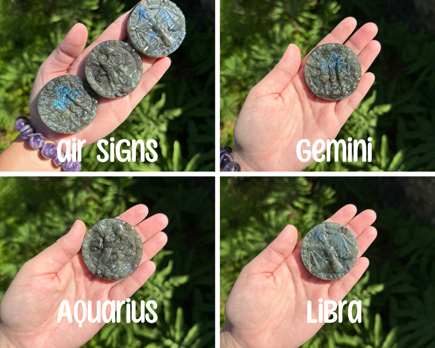 Labradorite Zodiac Carvings