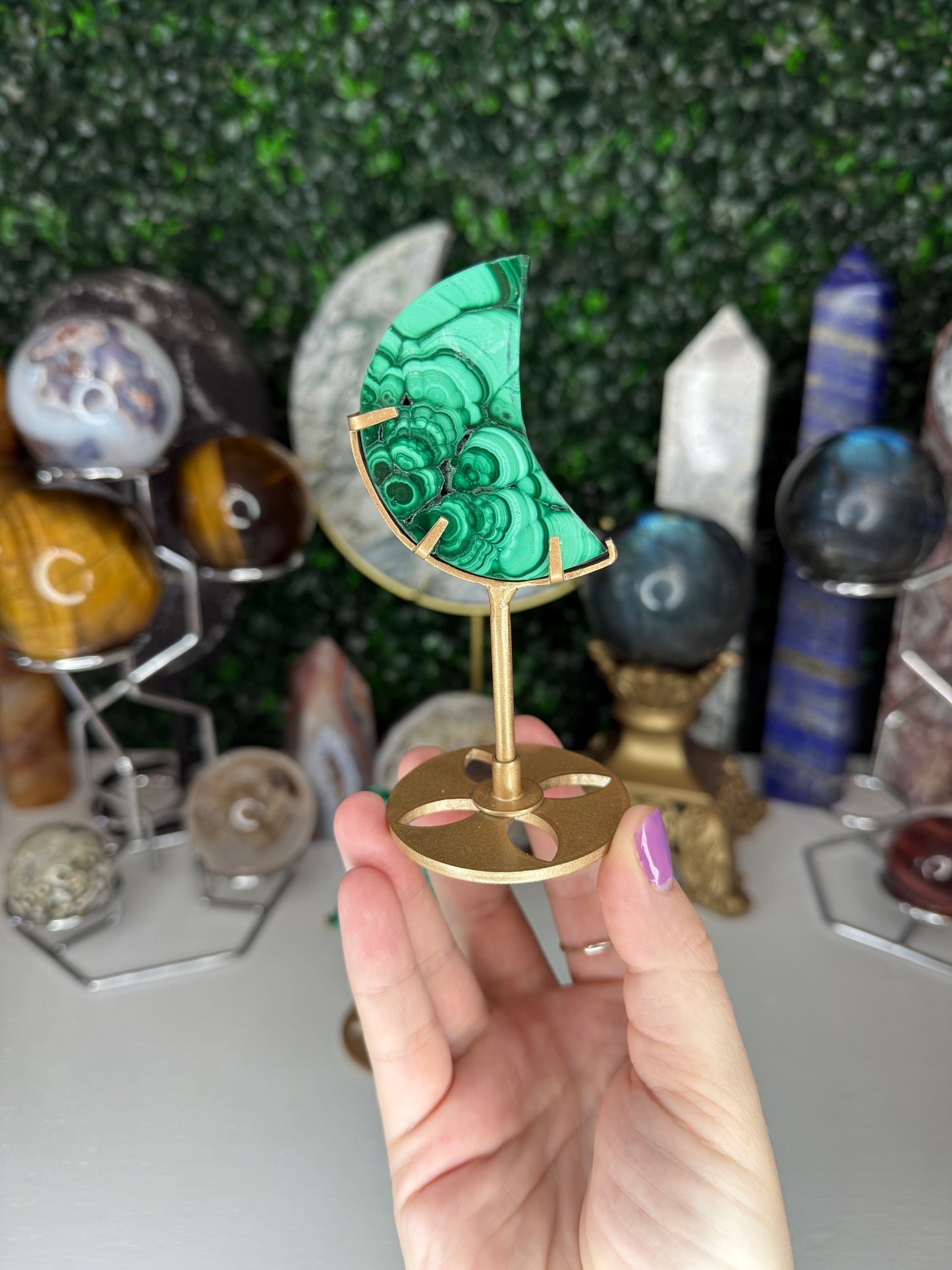 Malachite Moons on Stand