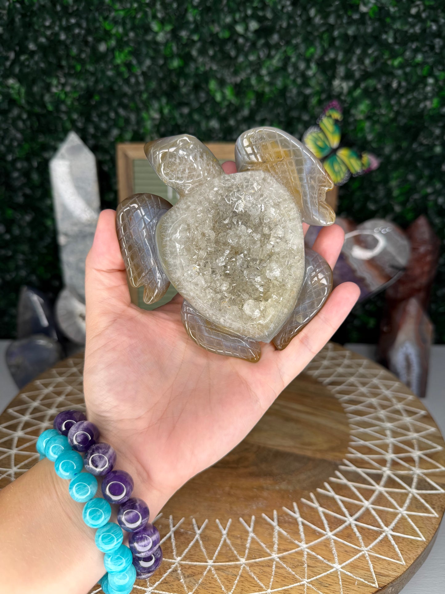 Druzy Agate Turtle Carving