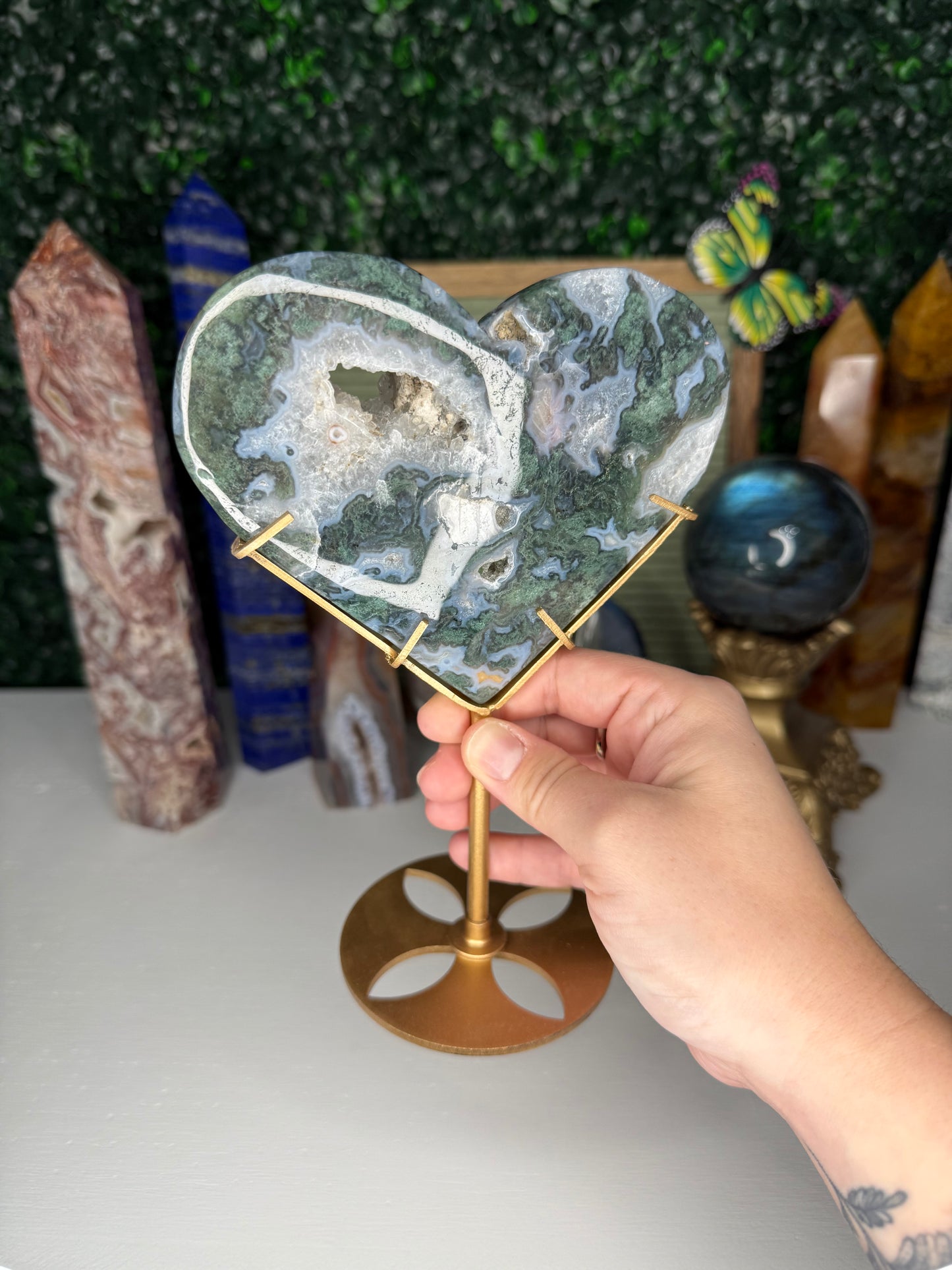 Druzy Moss Agate Heart