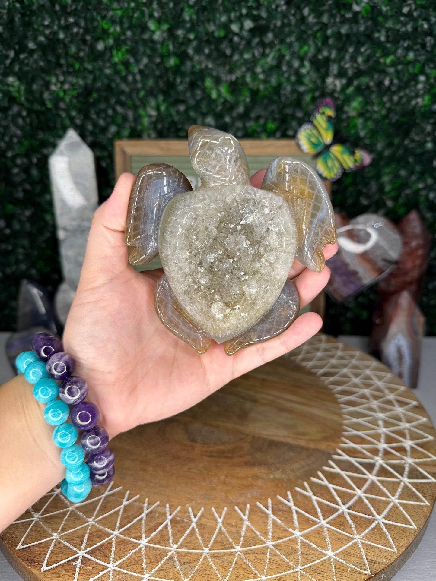 Druzy Agate Turtle Carving