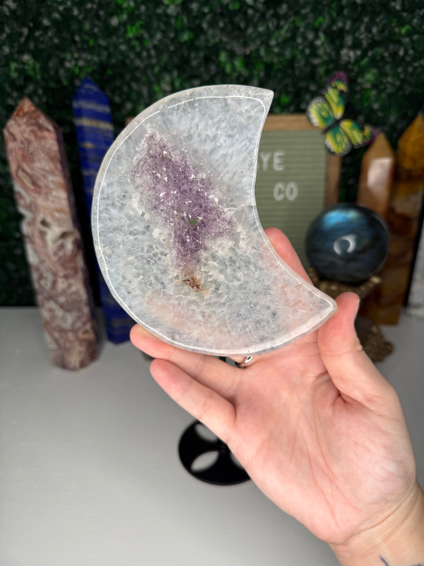 Druzy Agate Moon With Amethyst