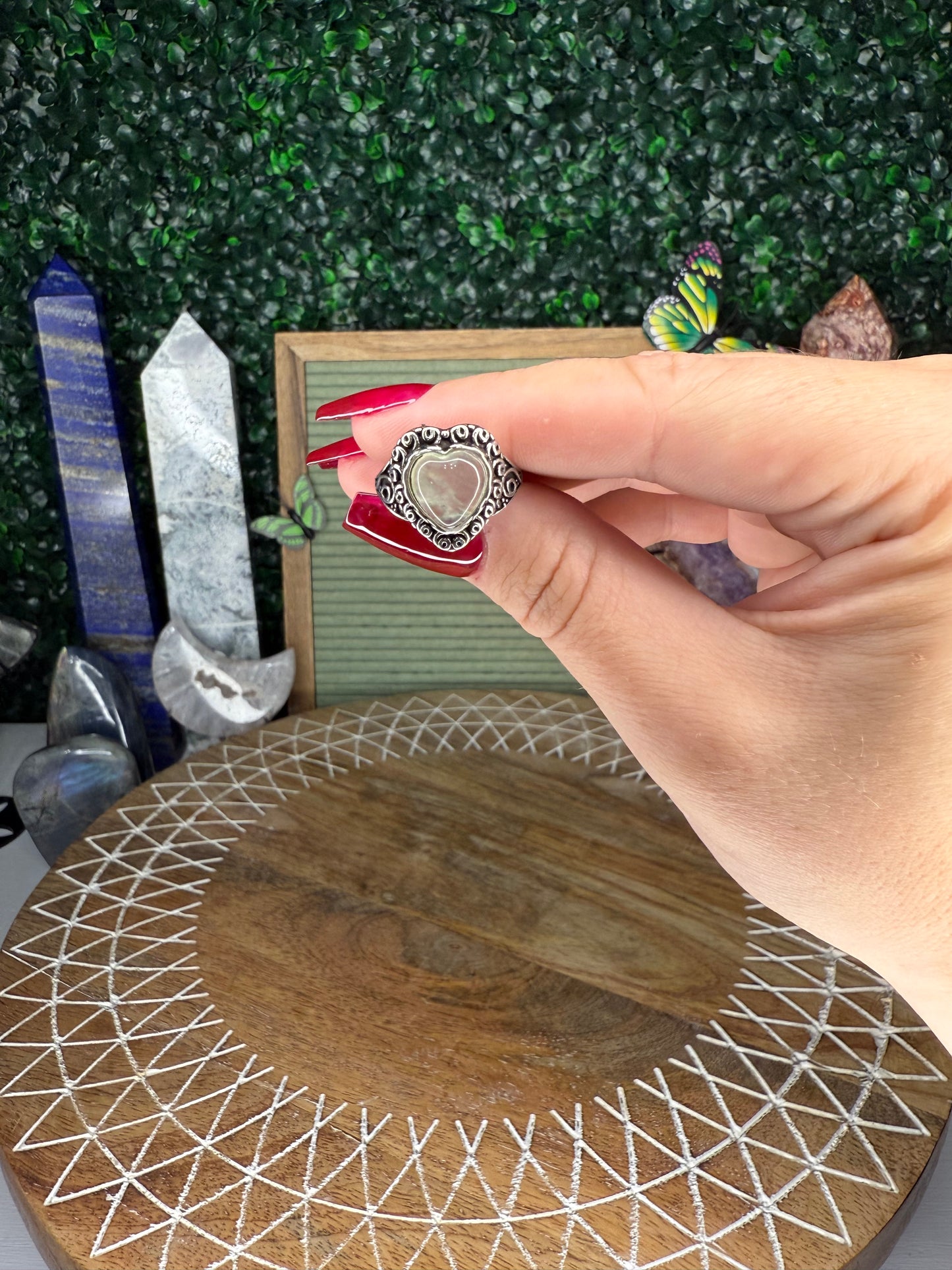 Prehnite Heart Rings