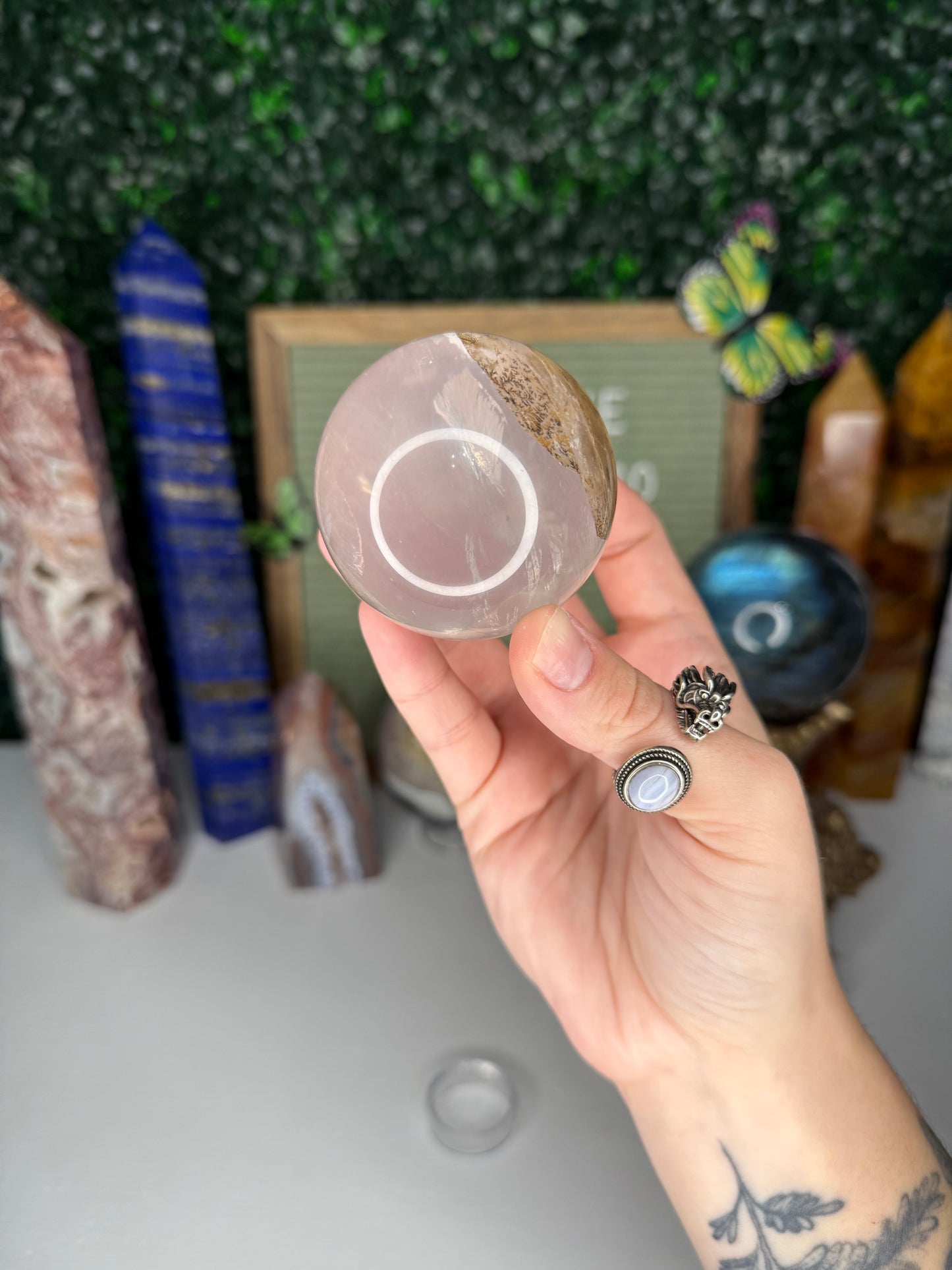 Dendritic Rose Quartz Sphere