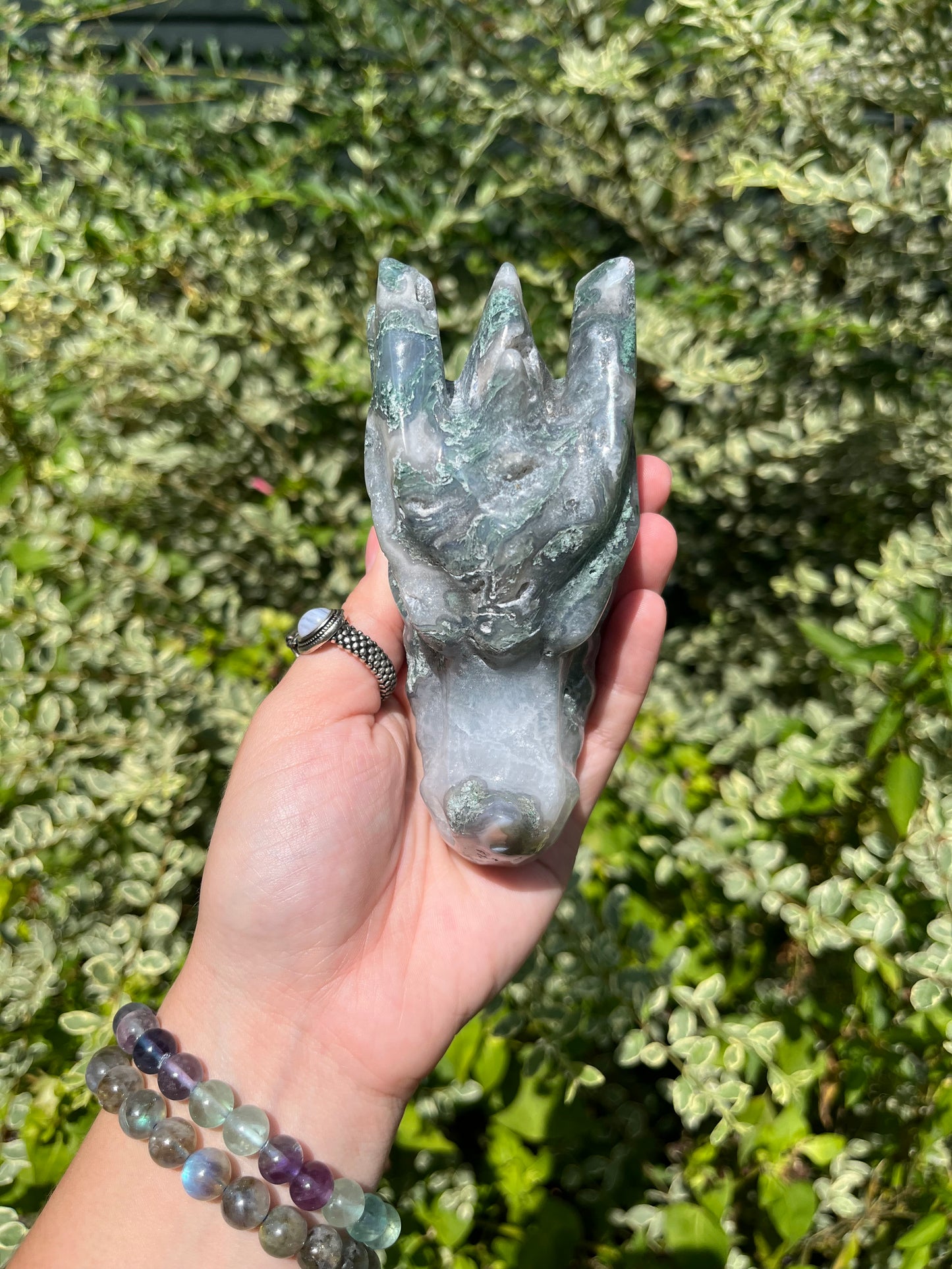 Moss Agate Dragon Head