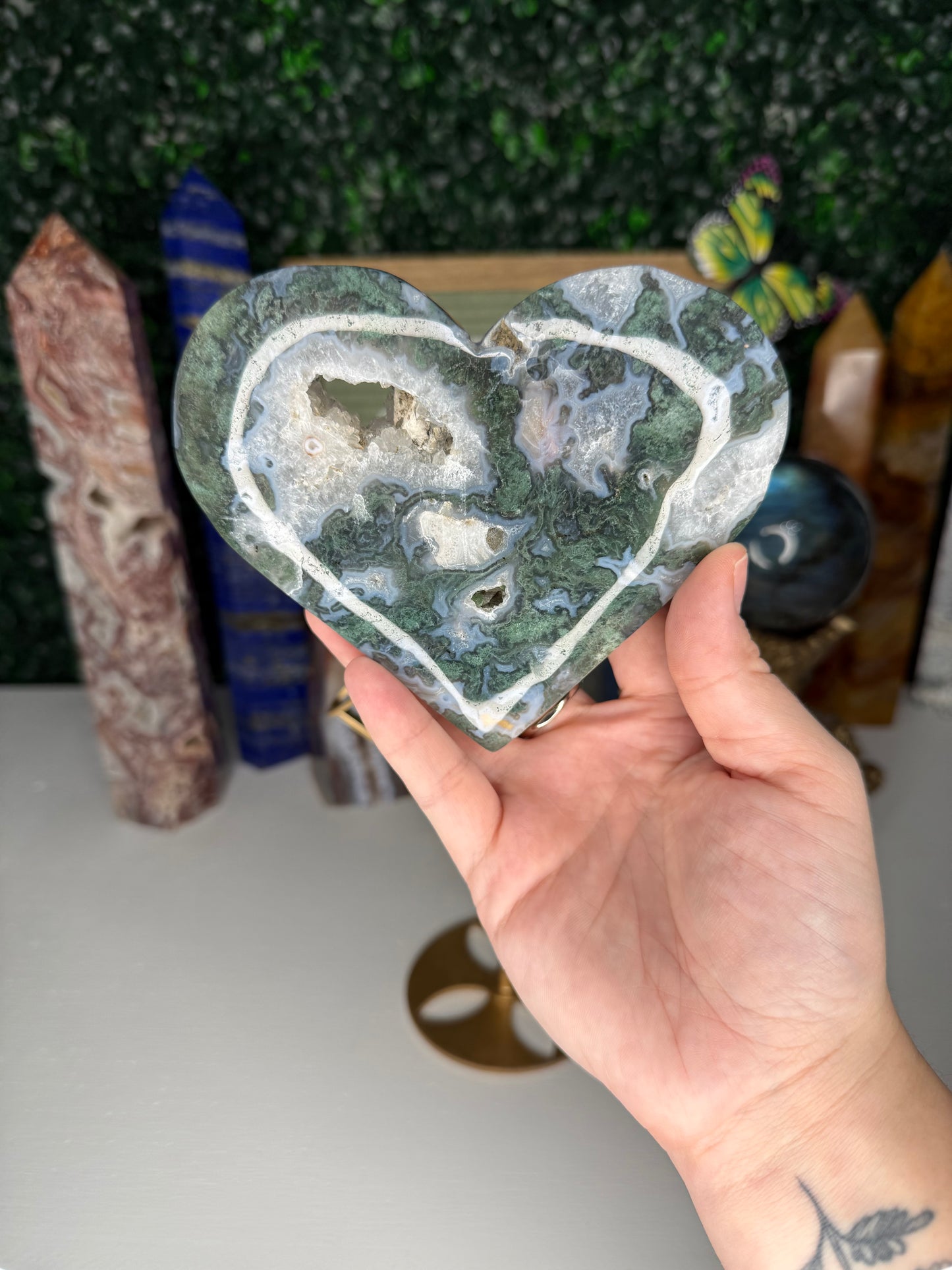 Druzy Moss Agate Heart