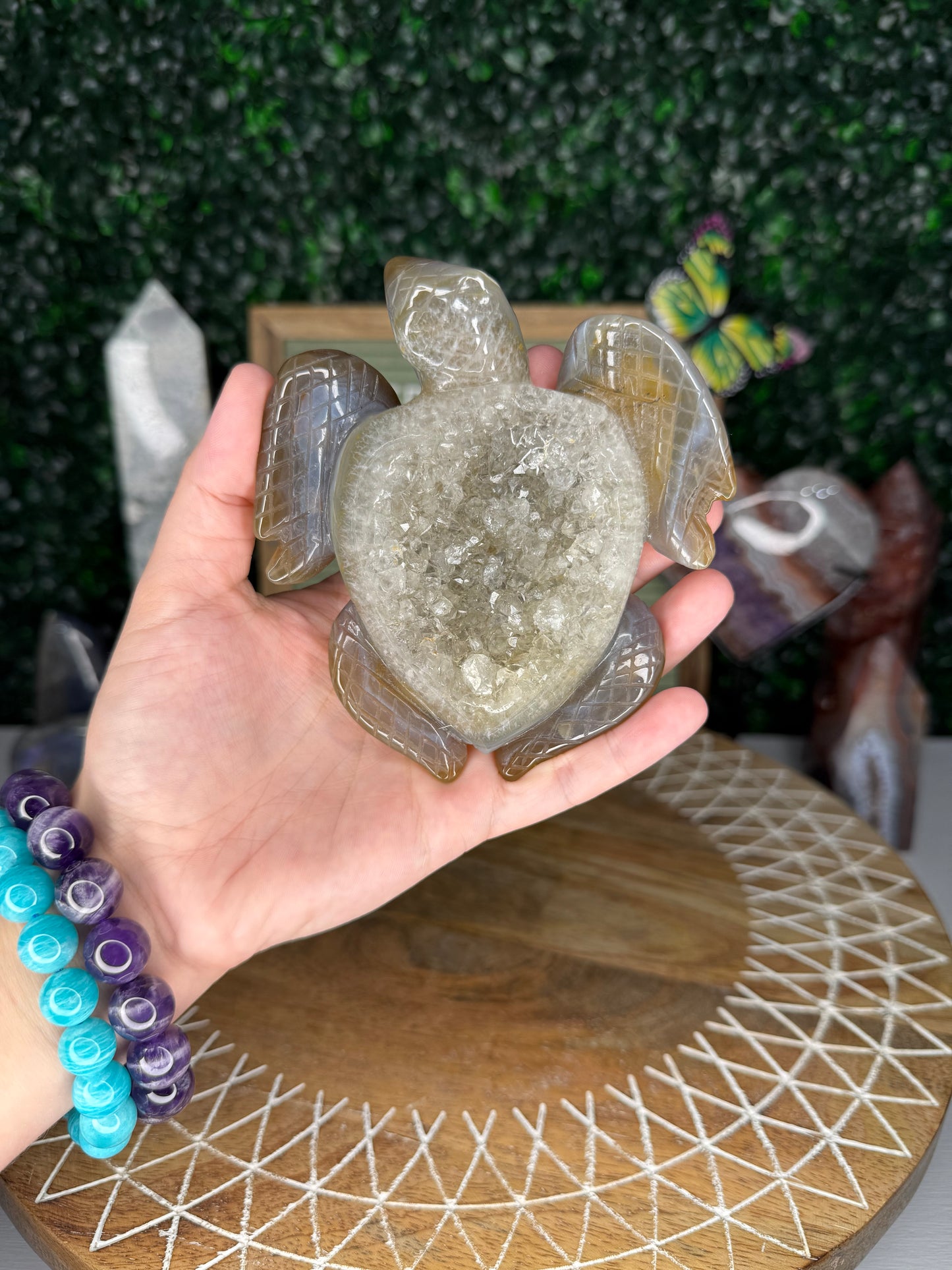 Druzy Agate Turtle Carving