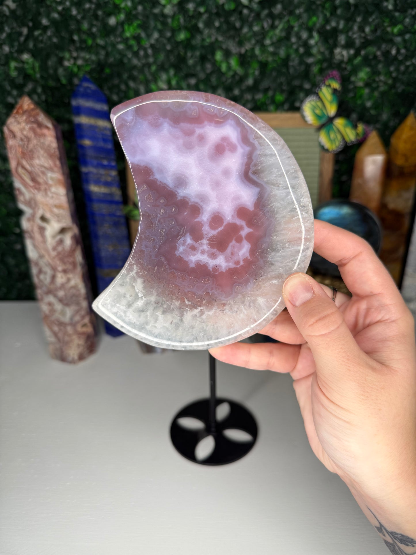 Pink Druzy Agate Moon