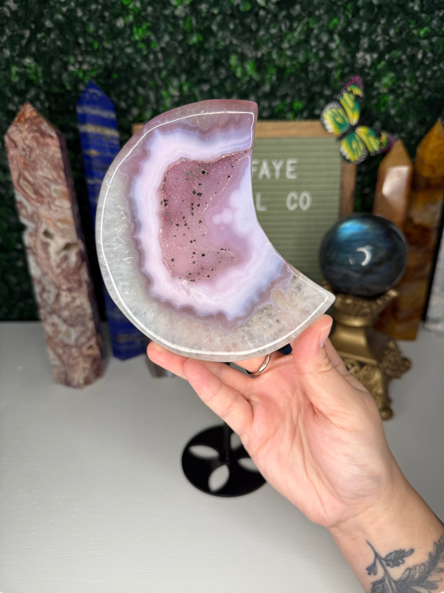 Pink Druzy Agate Moon