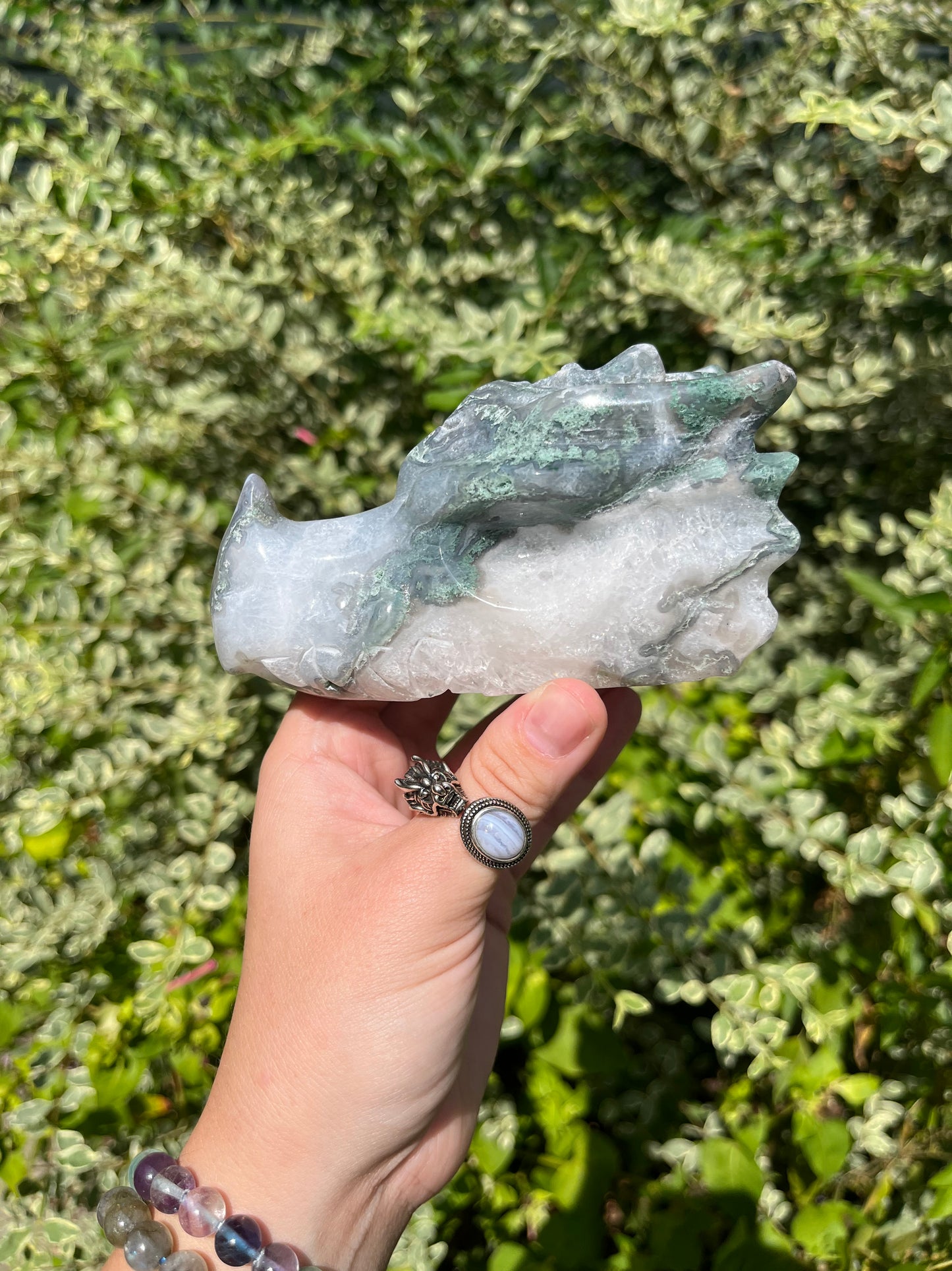 Moss Agate Dragon Head