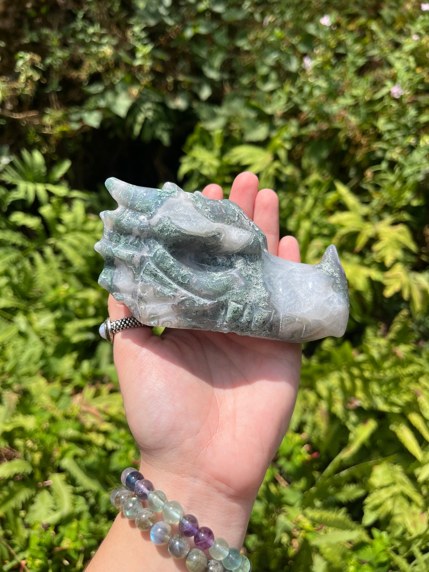 Moss Agate Dragon Head