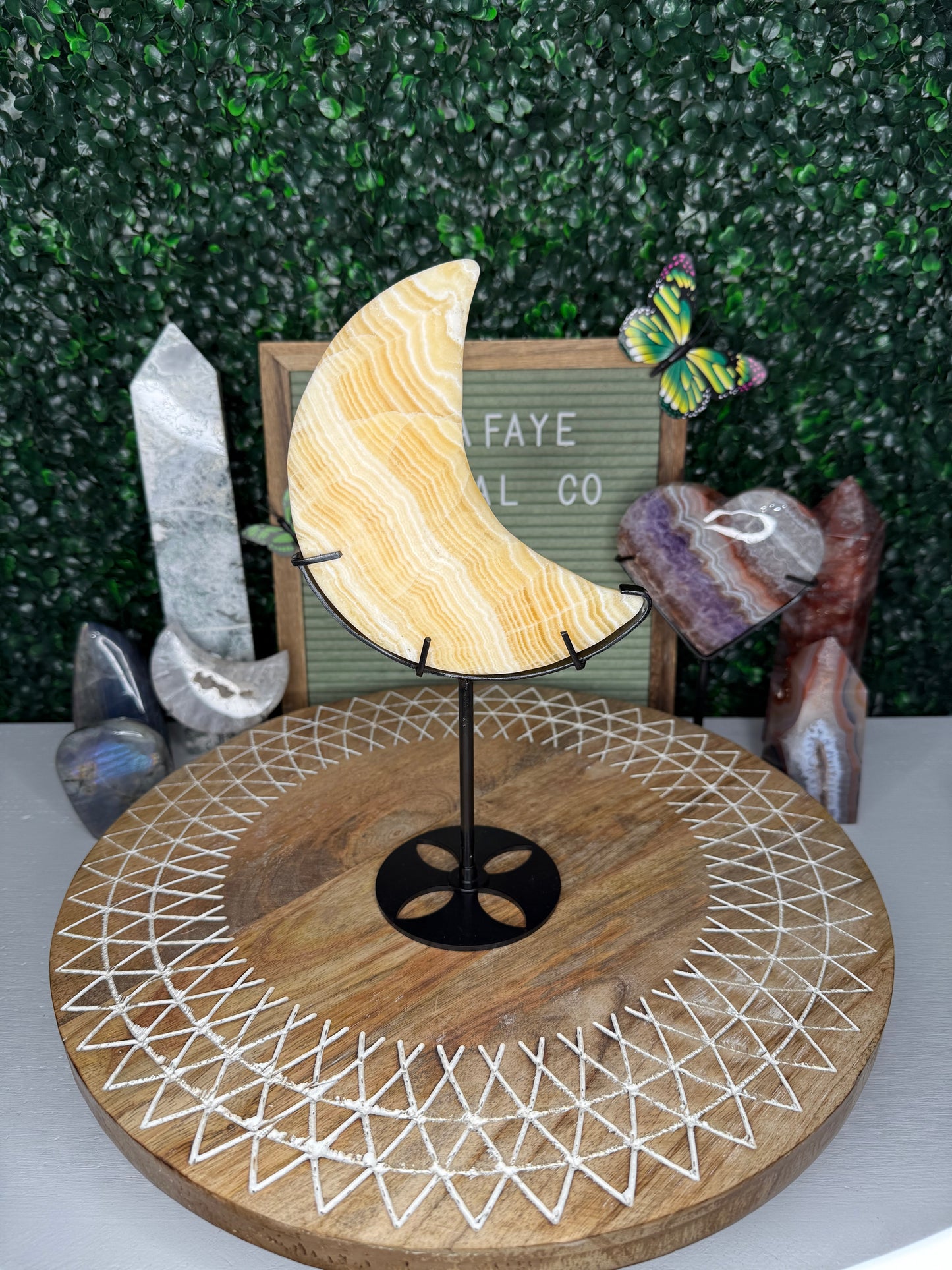 Orange Calcite Moon On Stand