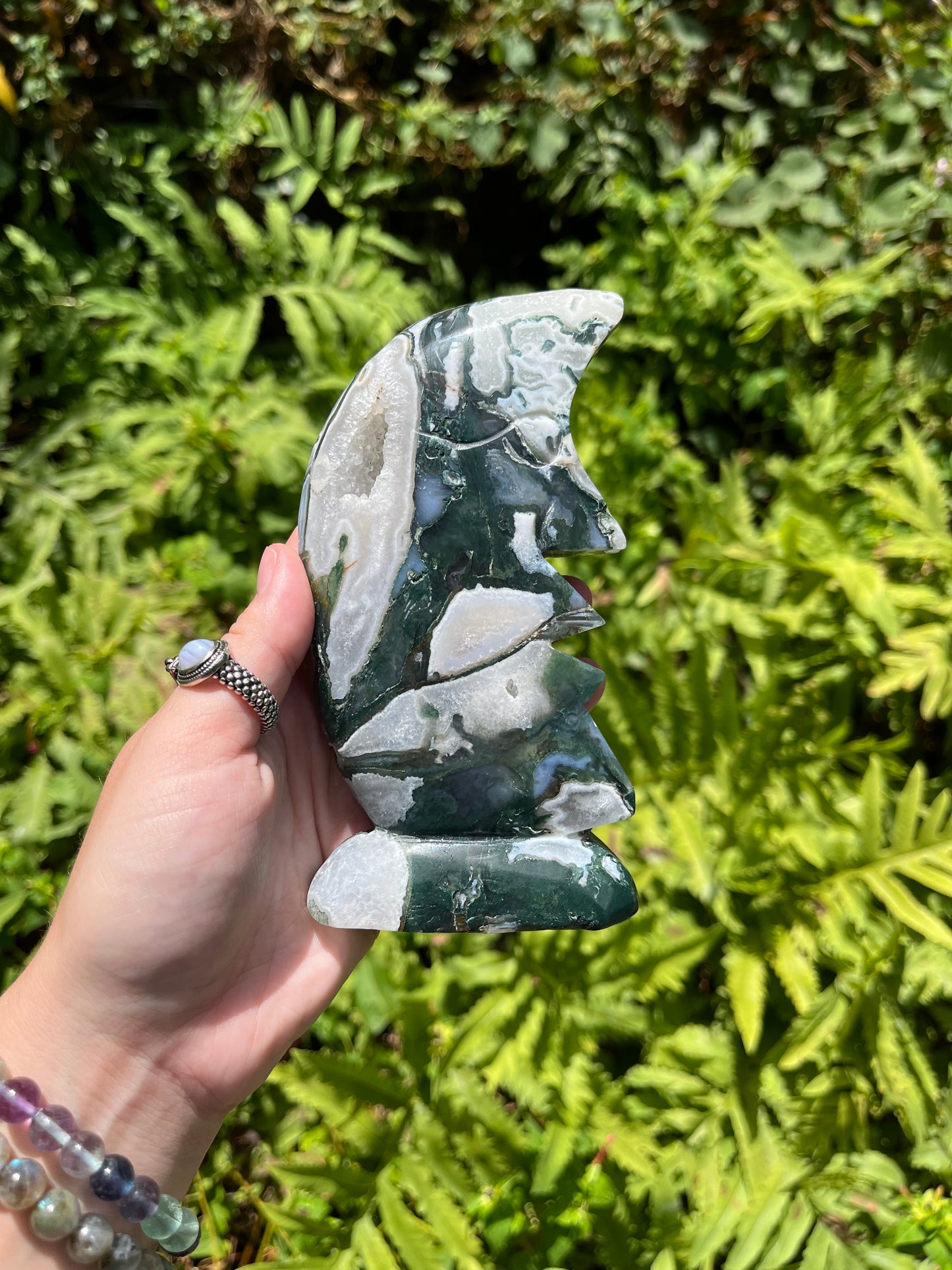 Moss Agate Moon Face